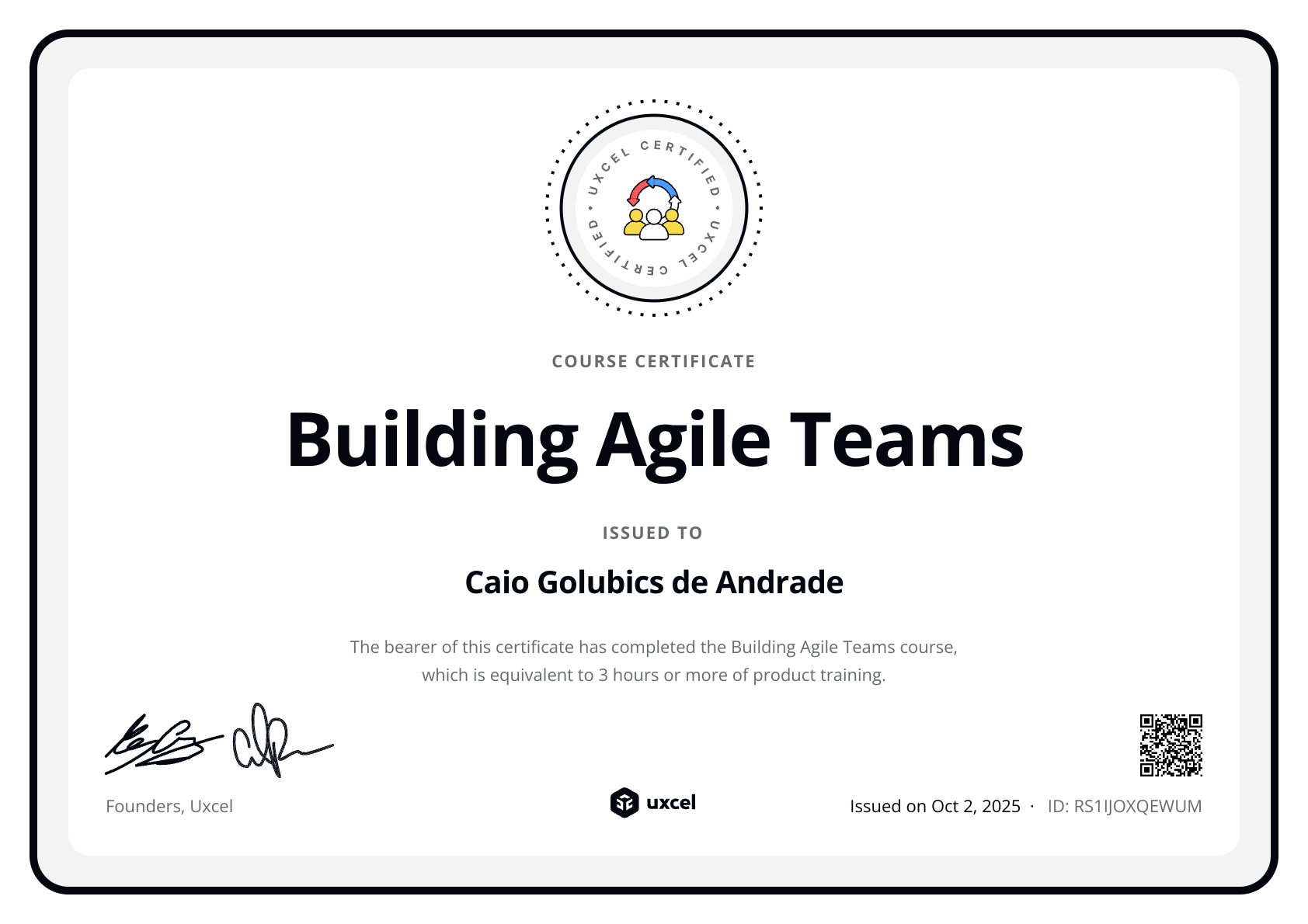 Caio Andrade's certificate